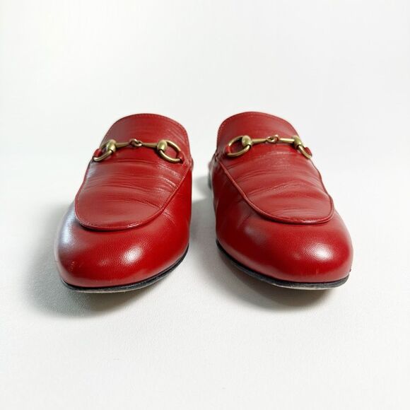 GUCCI Red Princetown Mules Horsebit 36.5 US 6.5 Flat Slippers Slip On Slides - Picture 6 of 13